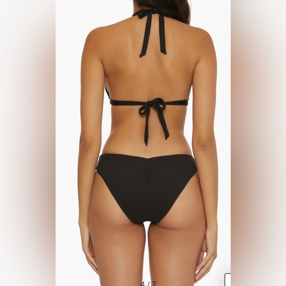 NWT $146 BECCA Medium M 8 10 Black Ribbed Sexy Bikini 2 piece swimsuit NEW Gold - Picture 4 of 16